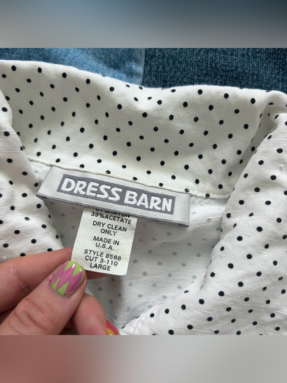 vintage white polka dot fitted sleeveless button up collared blouse dress barn L - Picture 4 of 7